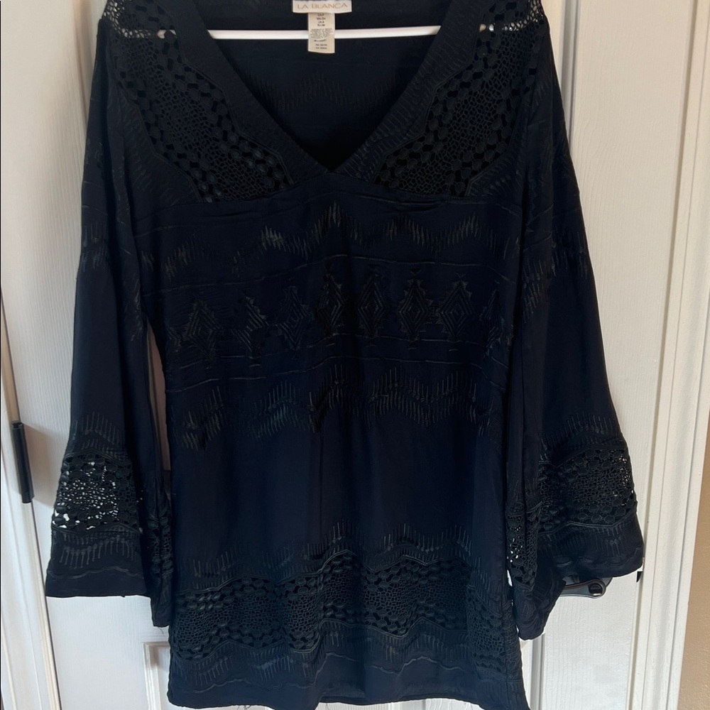 La Blanca Black V-Neck Tunic swimsuit cover